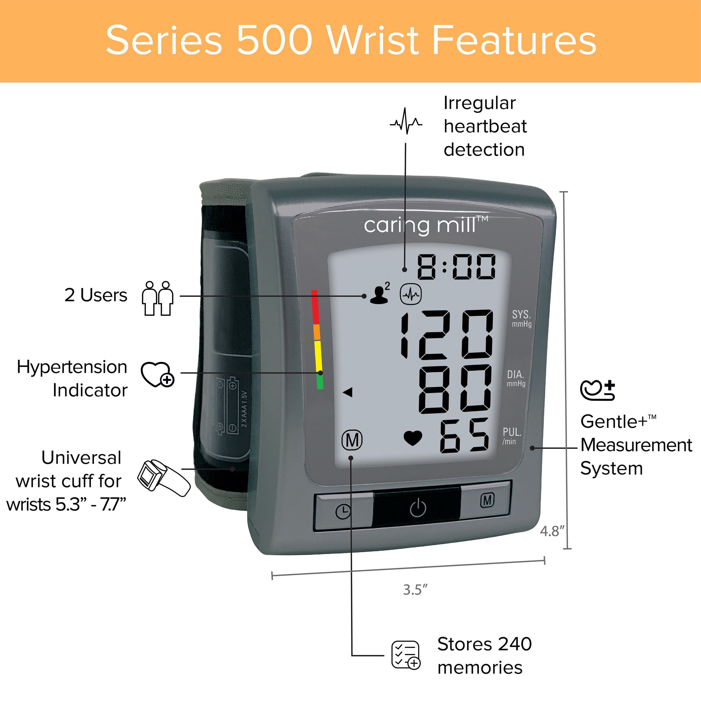 Caring Mill® Automatic Wrist Blood Pressure Monitor Series 500